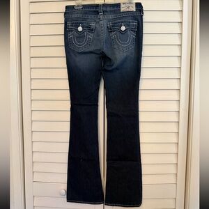 🧲TRUE RELIGION Dark Blue Whiskered Bootcut Jeans 27” Waist 33” Length LIKE NEW👖